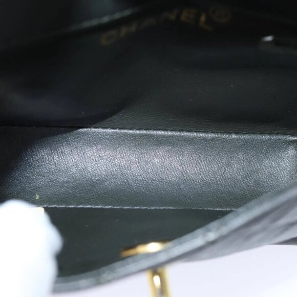 CHANEL Mini Matelasse Turn Lock Chain Bag Lamb Skin Black CC Auth 72435AV - Picture 9 of 15